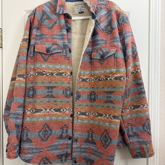 CODY JAMES MEN'S EMMONS SHERPA LINED SOUTHWESTERN STRIPED FLANNEL SHIRT JACKET - Picture 4 of 10